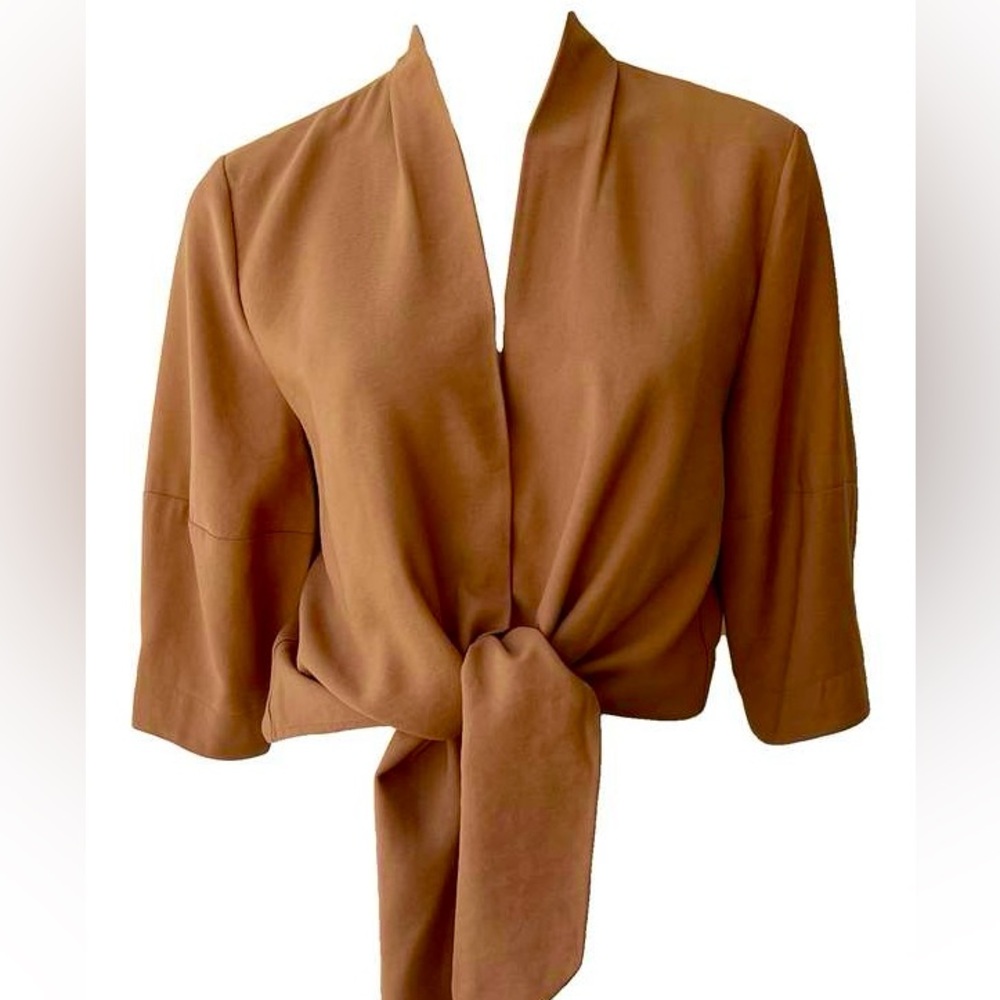 The Sei Tie Front Blouse in Chai Half Sleeve V Neckline Brown Top Size 2